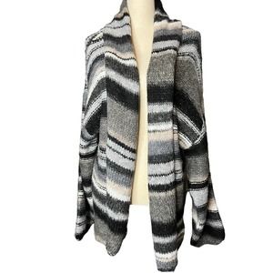 BDG Women's Oversized Open Cardigan Sweater Size L in Gray White Black Stripes